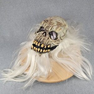 Paper Magic Group Skull Mask Adult OS White Vintage 2003‎ Long Hair Latex Horror
